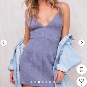 FAUX SUEDE BLUE DRESS — XS